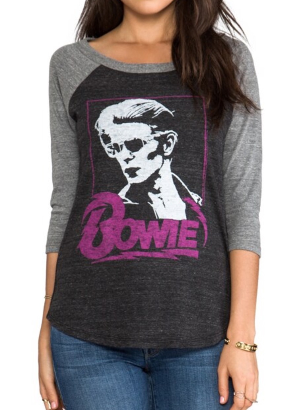 Junkfood Revolve Bowie All American Raglan Baseball Tee in Charcoal/Steel XL